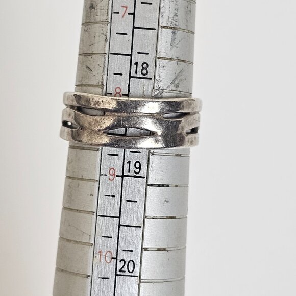 Vintage Sterling Silver Garnet Ring Sz 8.25 Square Wide Cut Out Wavy Band Chunky - Picture 12 of 16